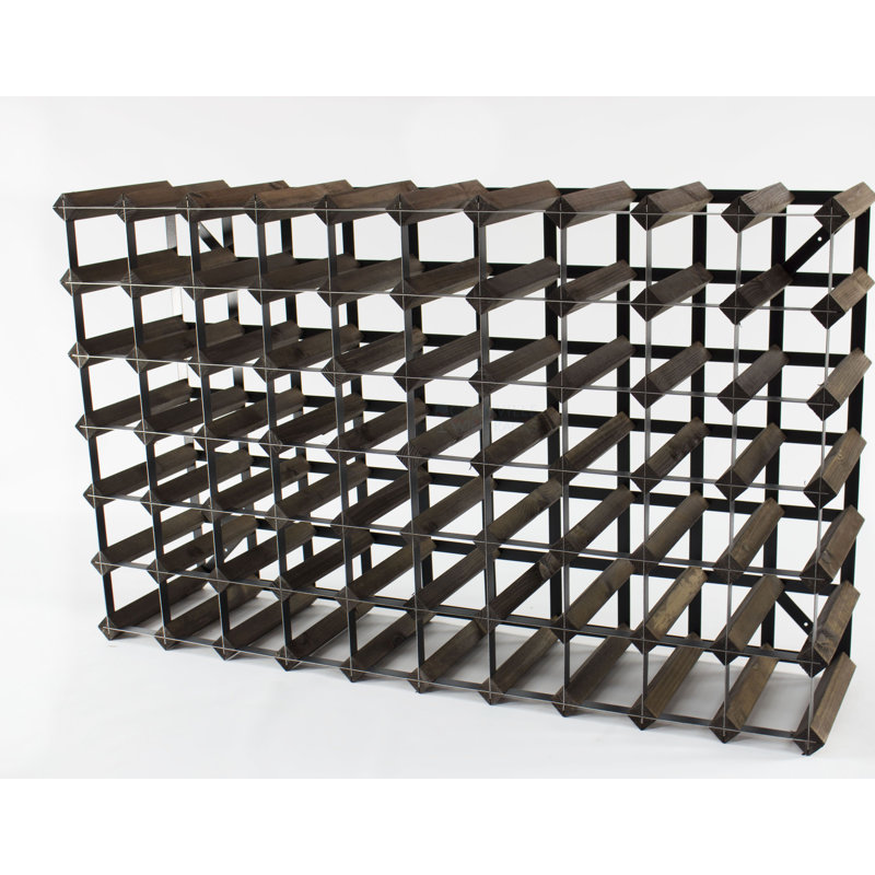 Liddle 70 Bottle Floor Wine Bottle Rack, Dark Oak Stained Pine / Black Steel