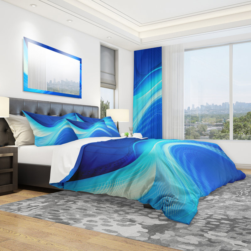 Blue Hues Abstract - Ensemble de housse de couette moderne - Polyester en microfibre