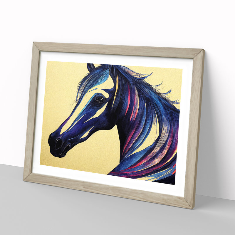 Horse Vol.2 Abstract 1 Piece Single Picture Frame Painting, 25cm H x 34cm W x 2cm D, Oak