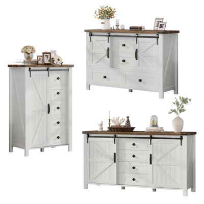 Kriebel Farmhouse 3-piece Bedroom Table Set,White