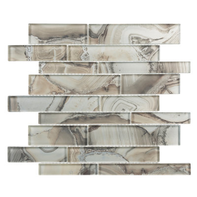 Myst Brick Joint Agate Inspired Polished Glass Wall Mosaic Tile