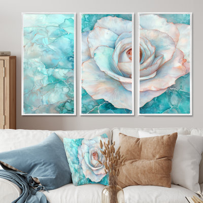 Sapphire River of Rose Blooming II - ensemble d'art mural rose