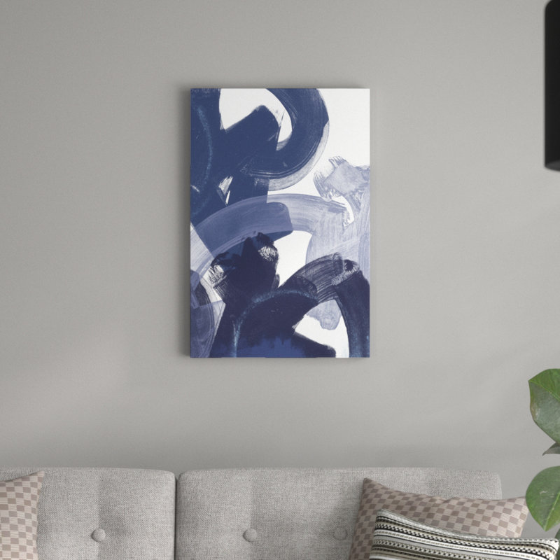 «Blue on Blue I», peinture sur toile, H 30 po x l 20 po, Blanc, Imprimé à cadre argenté