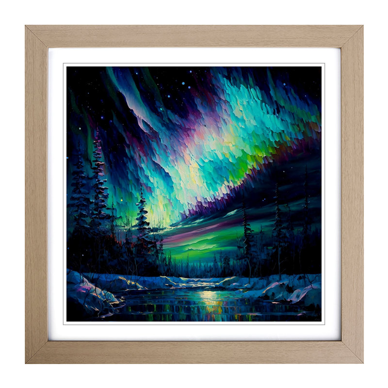 Northern Lights Palette Knife No.4 - Single Picture Frame Print on Wood, Oak