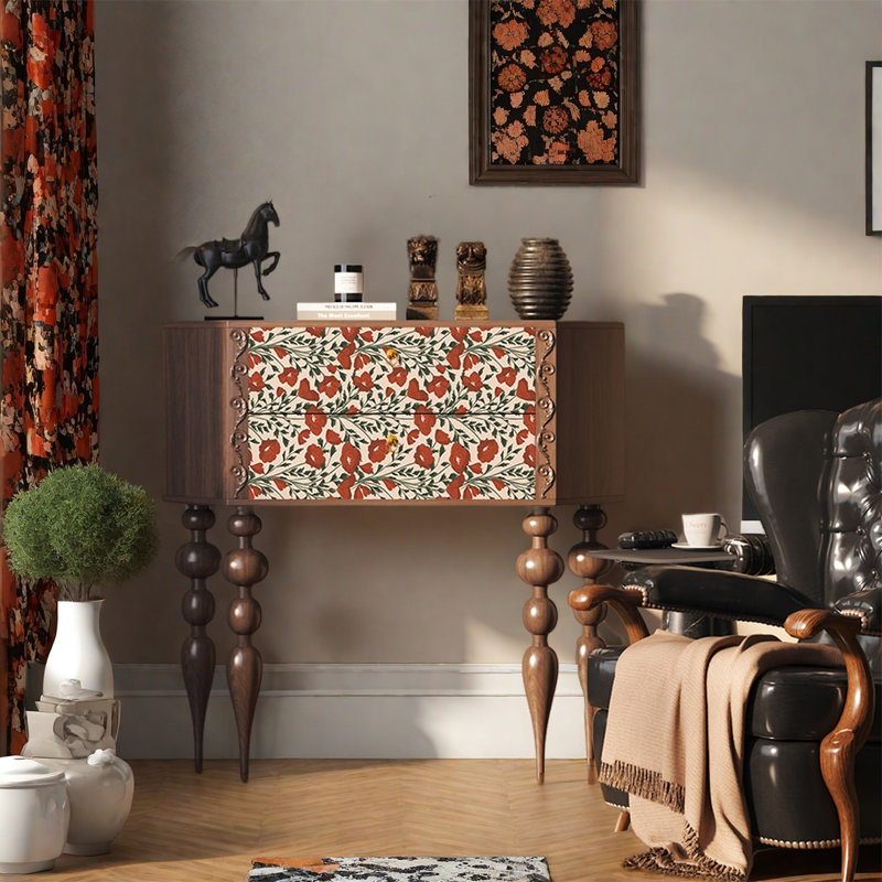 Armoire décorative élégante à deux tiroirs en bois de pin, Noyer