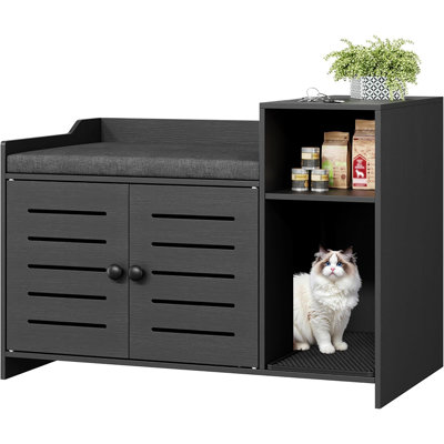Cat Litter Box Enclosure Cabinet with Scratch Pad, Hidden Litter Box Furniture with Storage for Indoor Cats