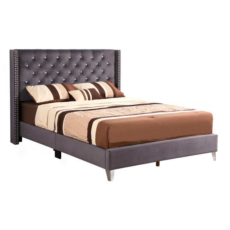 Grand lit tapissier Chic Chic, Gris, Grand lit