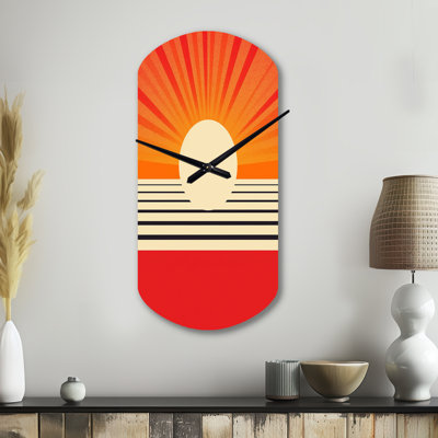 Minimal Geometric Orange Bold Sunset VI - Geometric Asymmetrical Metal Clock, Modern Cylinder Wall Clock Print