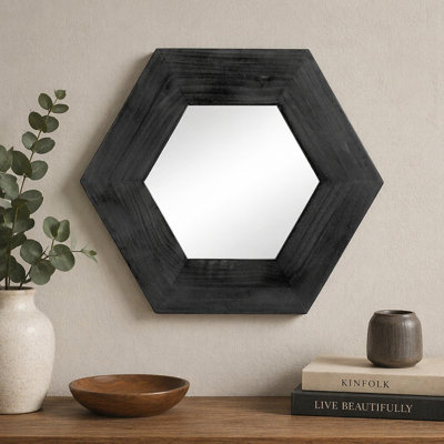 Miroir hexagonal 18,5 "x 18,5" avec cadre en bois massif