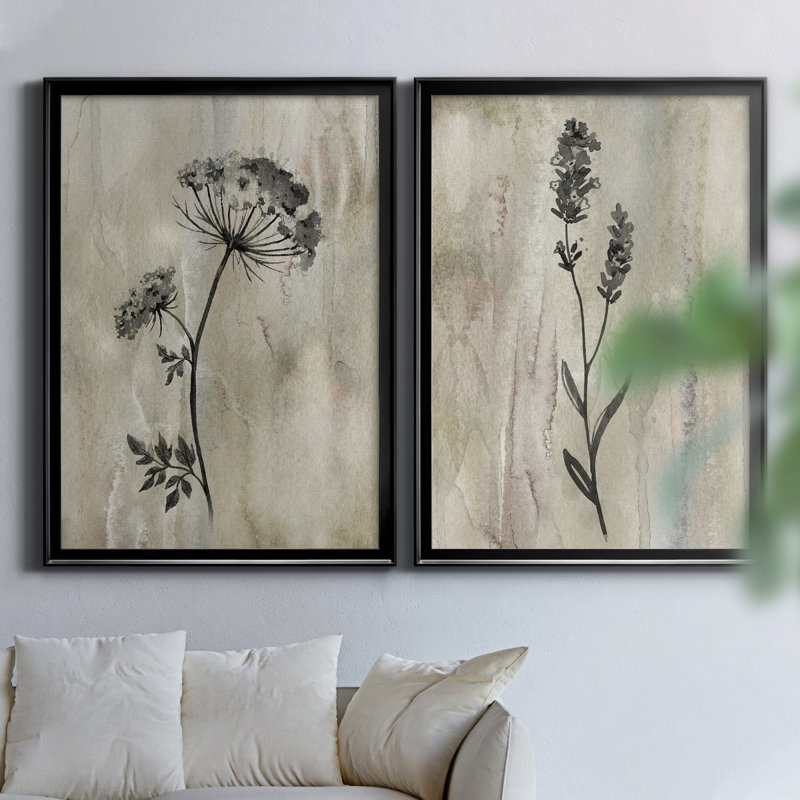 " Sumi-e Silhouette I " 2 - Pieces, 18.5" H x 49" W, Framed Canvas, Black
