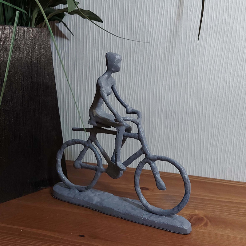 Alaya BICYCLE MAN Iron Figurine 19cm, Grey Shimmer