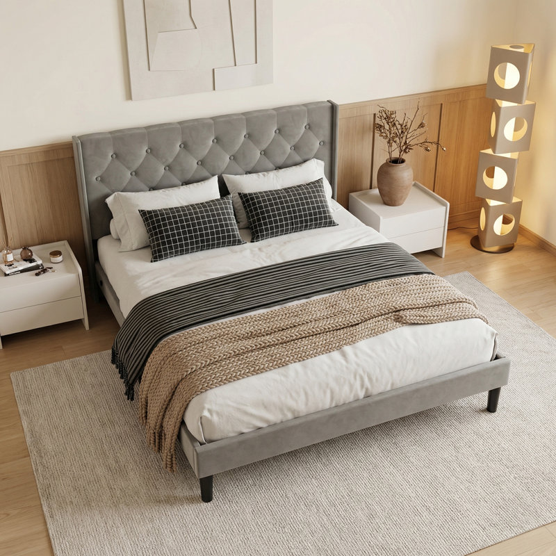 Upholstered Bed, Double (4'6), Grey
