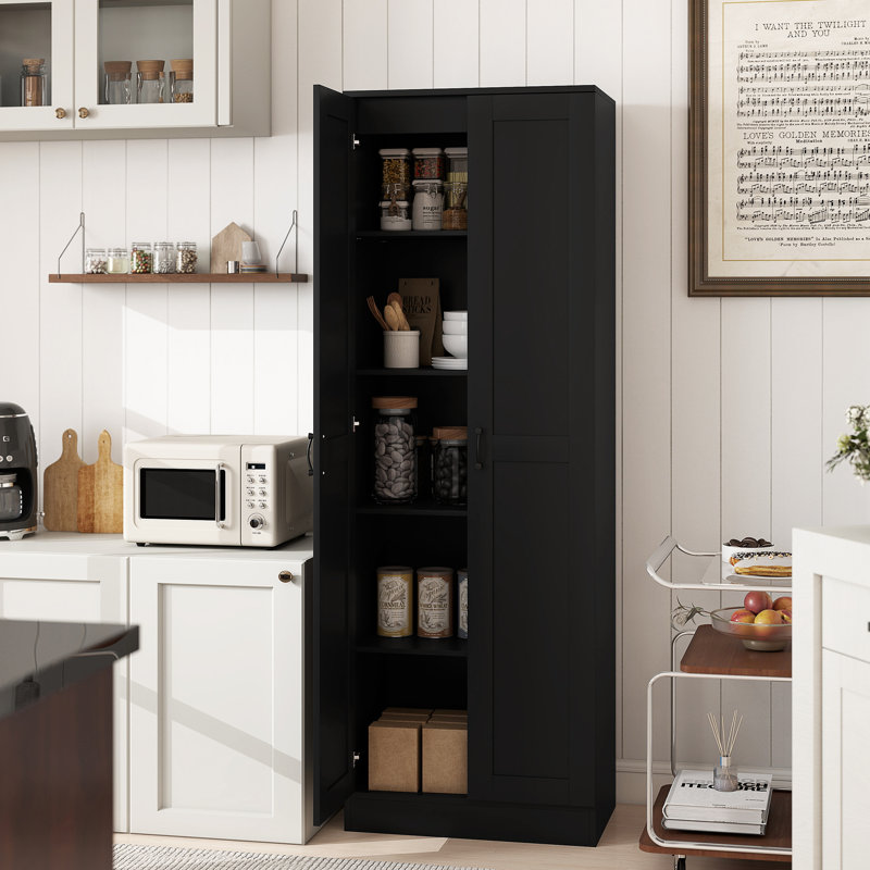 5-Tier Storage Cabinet with Shelves, Kitchen Pantry Cabinet, Black