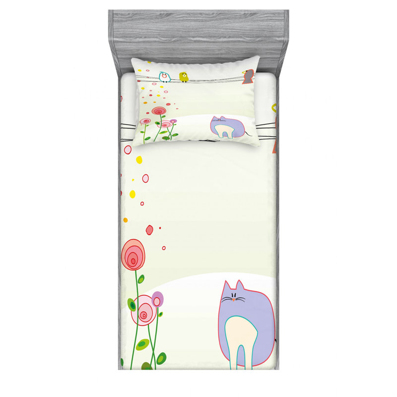 Microfiber Floral Sheet Set, Twin XL Sheet Set with Fitted Sheet