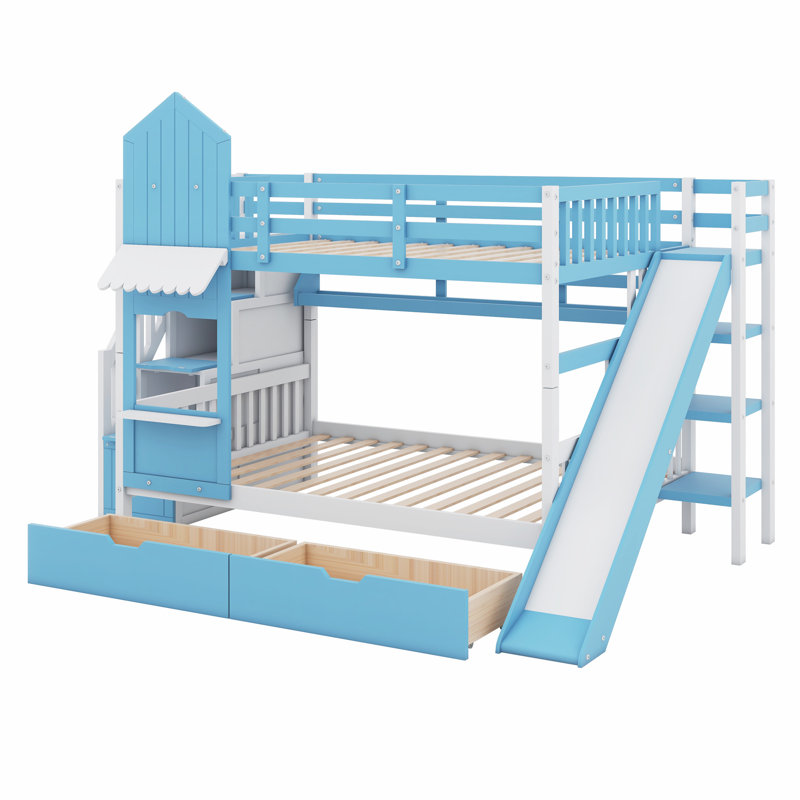 Colliers Kids Bunk Bed with Drawers, Blue, Full