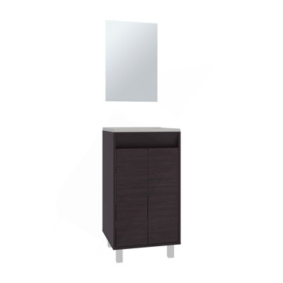 Ensemble de salle de bain, armoire avec lavabo + miroir, 2 portes, 4 pieds, 2 tablettes, 1 miroir, wengé noir