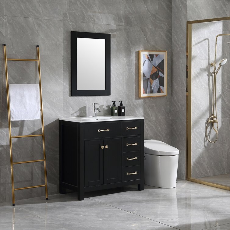 Pippi 35.8'' Single Bathroom Vanity with Ceramic Top with Mirror