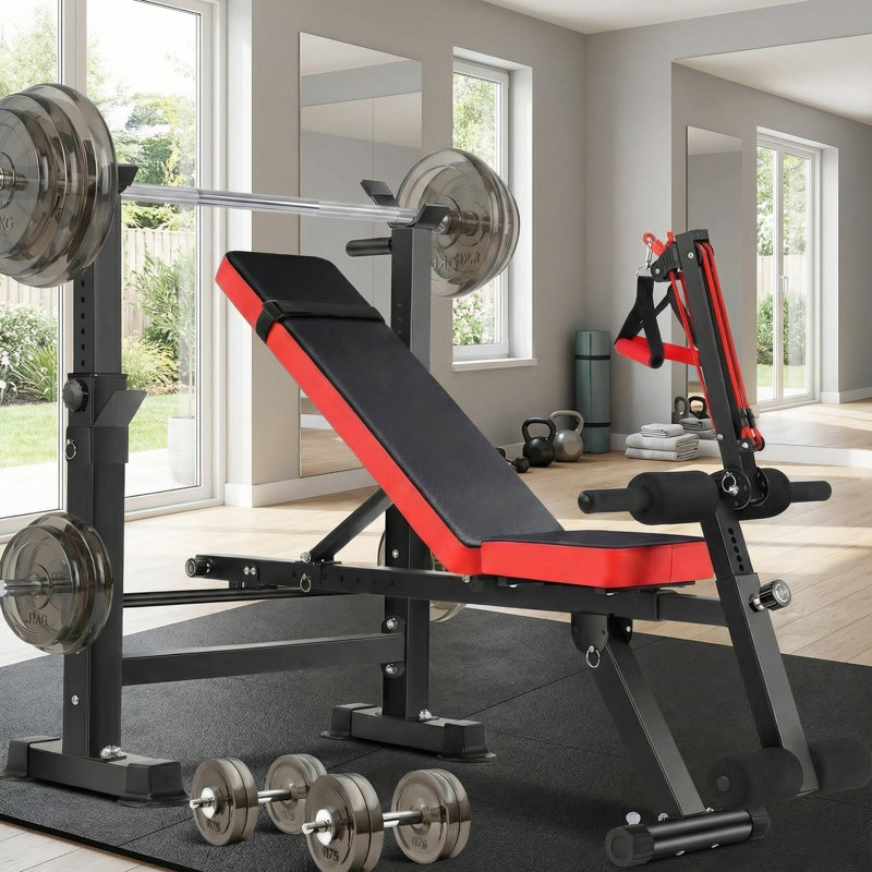 Premium Foldable Multi-Function Weight Bench With Removable Rowing System - 600 LBS Capacity Space-Saving Training Station