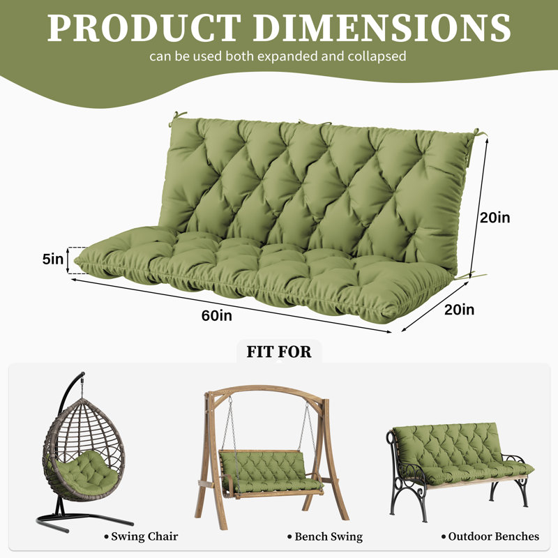 Coussin de banc d'extérieur Wynee, L 59,5 po x P 20 po, Vert clair