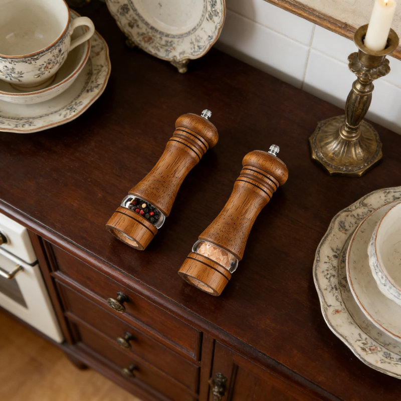Ensemble manuel de moulins à sel et à poivre à grosseur réglable, moulins à bois rechargeables avec mécanisme de broyage en céramique pour la cuisine, la salle à manger et les cadeaux