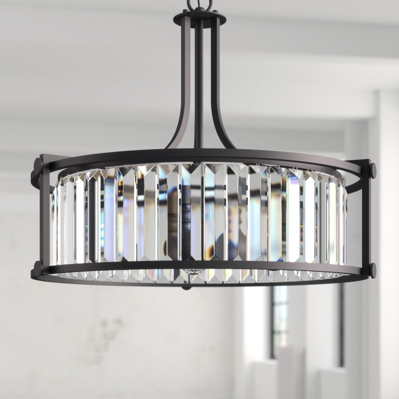 Lustre tambour en cristal 4 lumières Bunton, Bronze vieilli