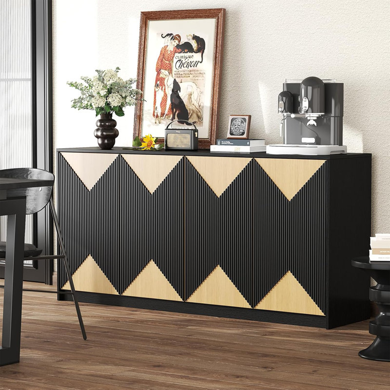 65" Sideboard Buffet Cabinet With Storage, Adjustable Shelf, Oak