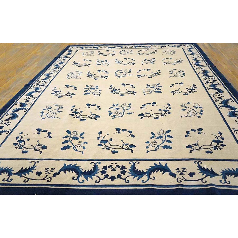 Ivory and Blue Antique Floral Chinese Room Size Peking Rug