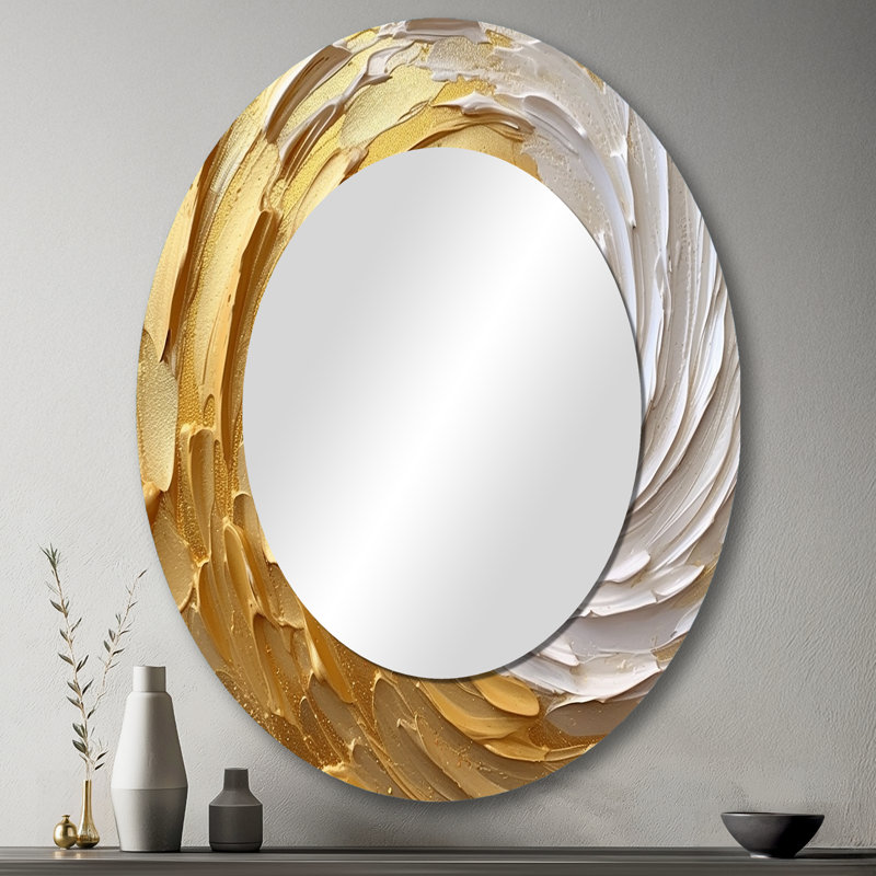 Or et crème tourbillon enchanté I - décor de miroir mural ovale doré, 43 po x 33 po