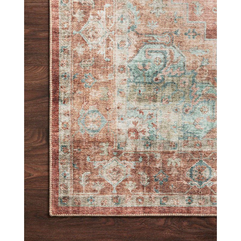 Tapis terre cuite / turquoise Jujhar, Tapis de couloir 2 pi 6 po x 11 pi 6 po
