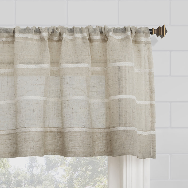 Clean Window Aso Twill Stripe Linen Blend Sheer Rod Pocket Kitchen Curtain Valance, White