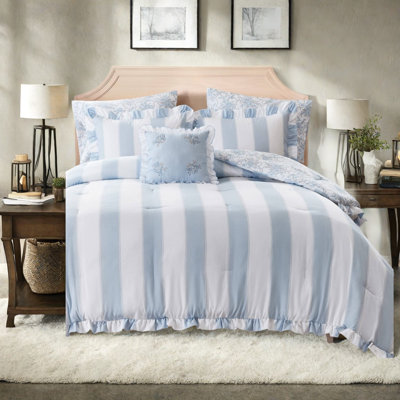 Piece Blue Full Queen Bedding Sets, Microfiber Ruffle Comforter for Home