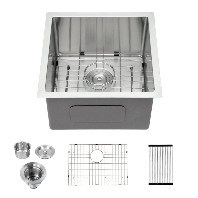 15'' L Single Bowl Stainless Steel Kitchen Sink, 18-Gauge