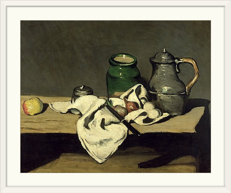 Paul Cezanne " Still Life With A Kettle, C.1869 " by Paul Cezanne, 32" H x 38" W x 1" D, White Framed