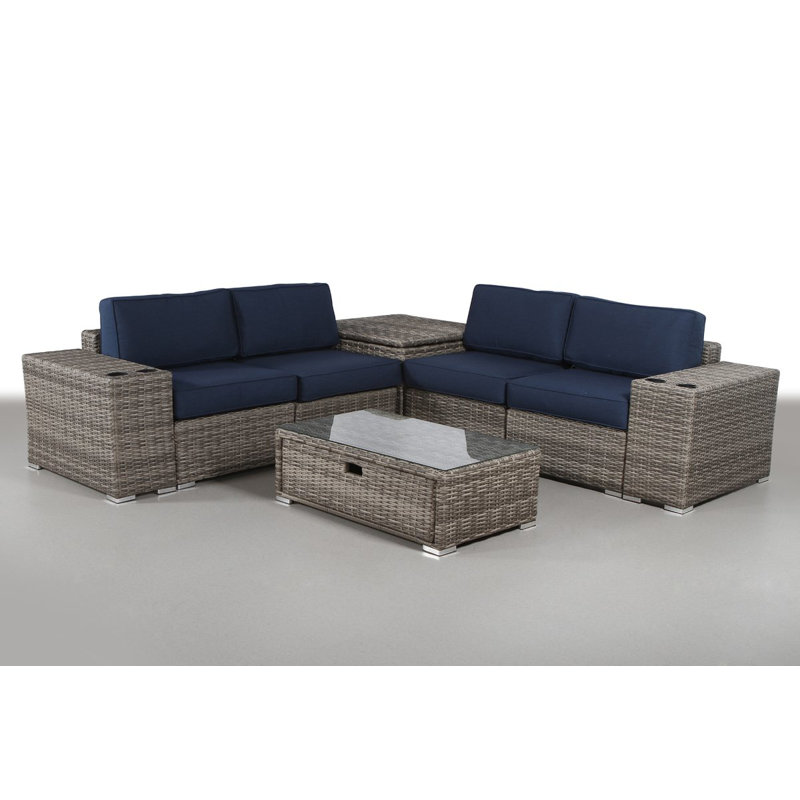 Demarest Wicker Fully Assembled 4 Person Seating Group with Sunbrella Cushions, Sunbrella Canvas