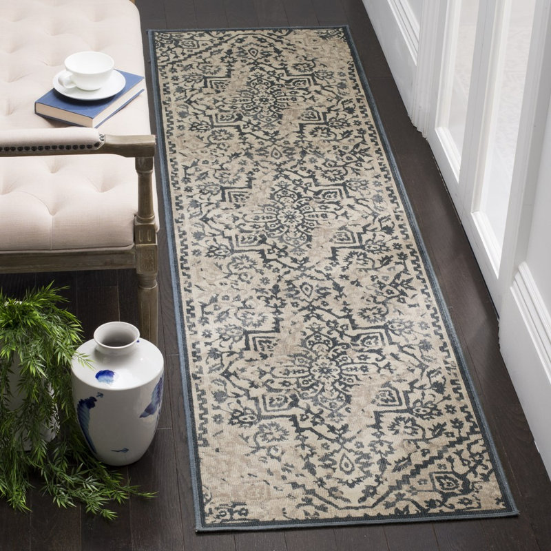 Evanoff Oriental Cream/Navy Area Rug, Runner 2'2" x 8'