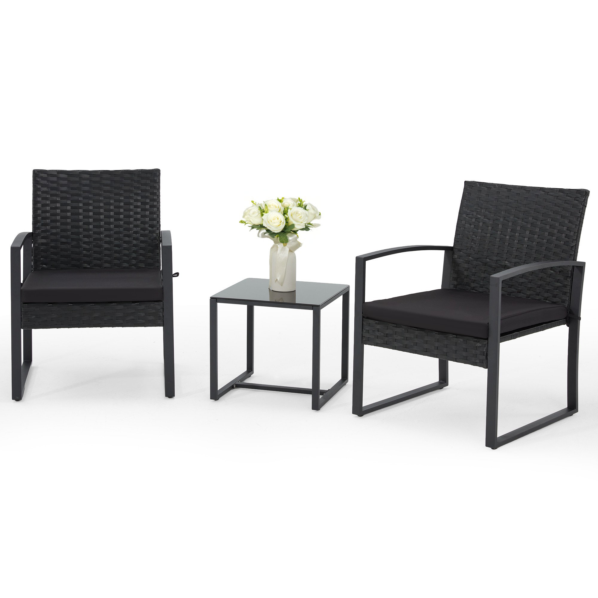 Ebern Designs 3 Piece Patio Bistro Rattan Chair With Cushions And ...