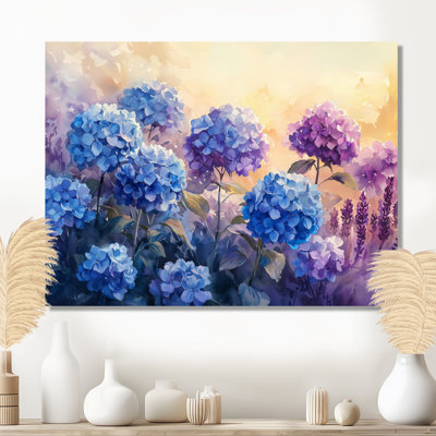 Hydrangeas In The Lavender Field I - Hydrangea Print On Metal