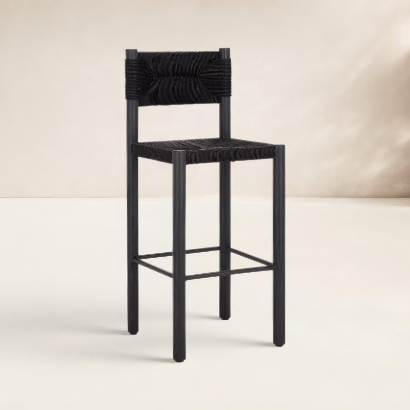 Romona Rattan Weaving Outdoor Barstool, Black