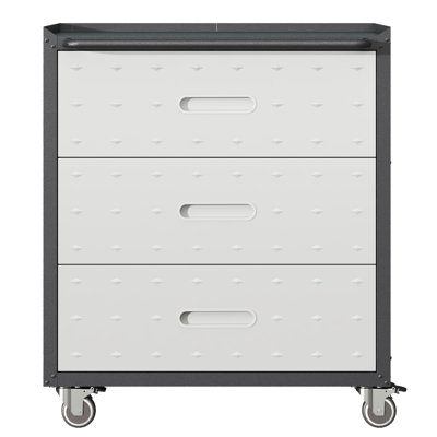 Heavy-duty Metal Storage Cabinet With 3 Drawers And Wheels - Garage, Office, Home. Black/gray. 28.88"w X 16.22"d 35.07"h. Construction. 360 Rotatable . Generous Drawer Space. Powder-coated Surface.