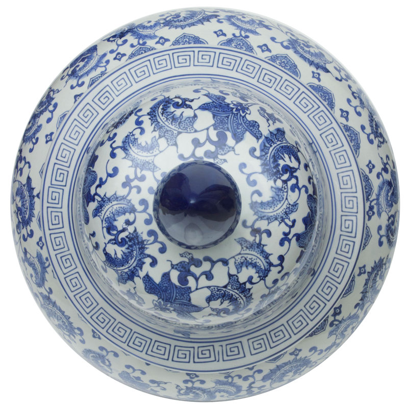 Timeless Chinese Temple Jar, Blue Floral, 24"