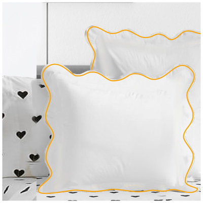 400TC Cotton Scallop Embroidery Sateen Solid Euro Sham