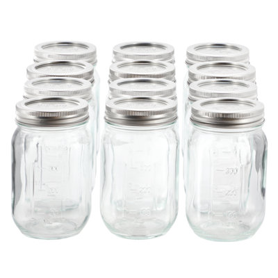 Gibson 12 Piece 16 Ounce Glass Canning Preserves Jars with Lids and Bands