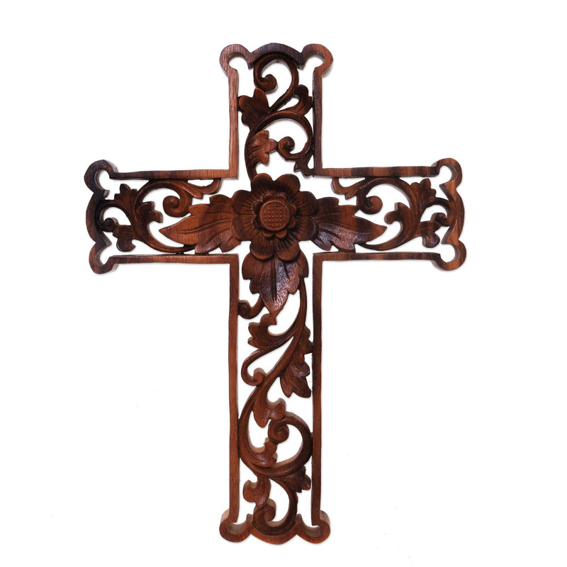 Croix murale en bois en croix lotus