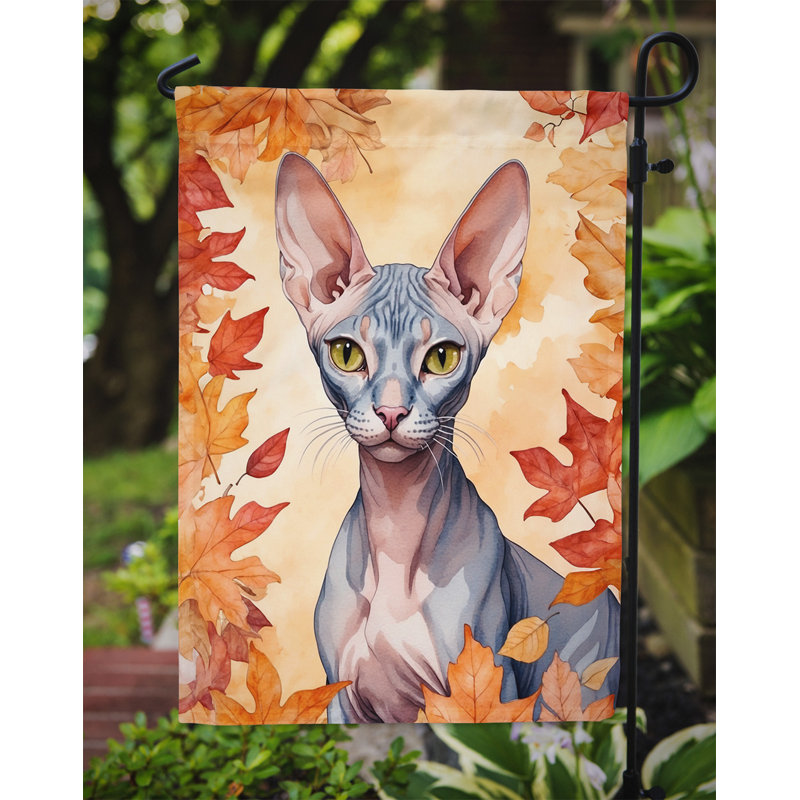 Chat en feuilles d'automne drapeau de jardin, Peterbald