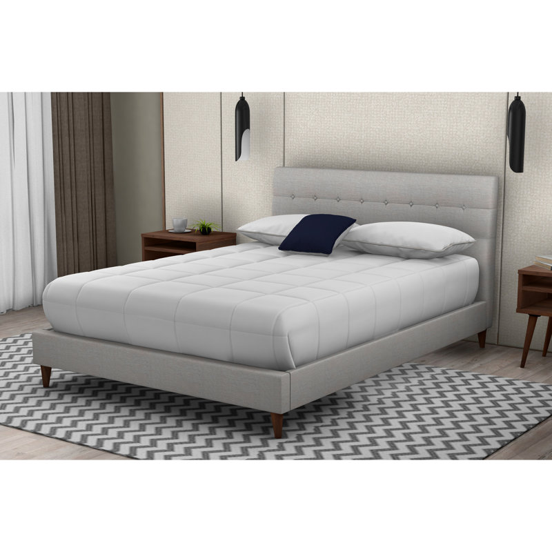 Grand lit tapissier comprenant 2 tables de chevet, couleur pierre, 100%, décoration de table de chevet noyer, décor de chambre à coucher beige avec fonction de couleur, tentant, intriguant