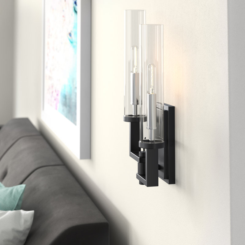  Applique murale réglable 2 lumières Folsom en noir mat avec détails en chrome poli