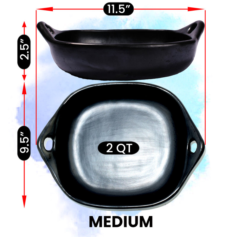 Medium Black Clay Square Roasting Pan with Handles