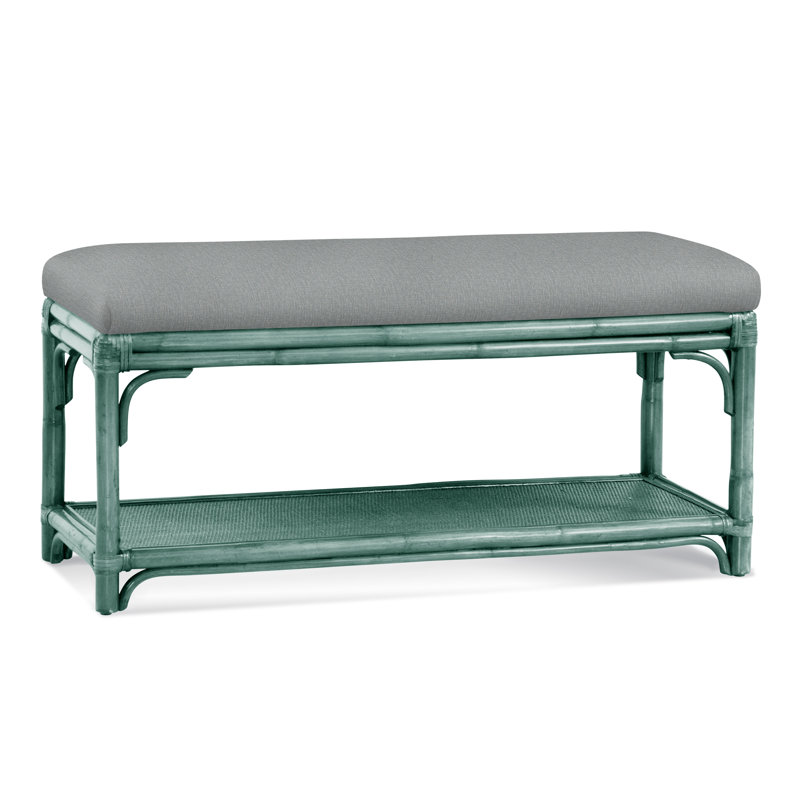 Summer Retreat Wicker Shelf Storage Bench, Havana, Light Blue Performance Fabric; 0851-55