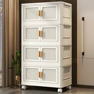 4 Tier Stackable Storage Bins Folding Storage Box With Wheels
