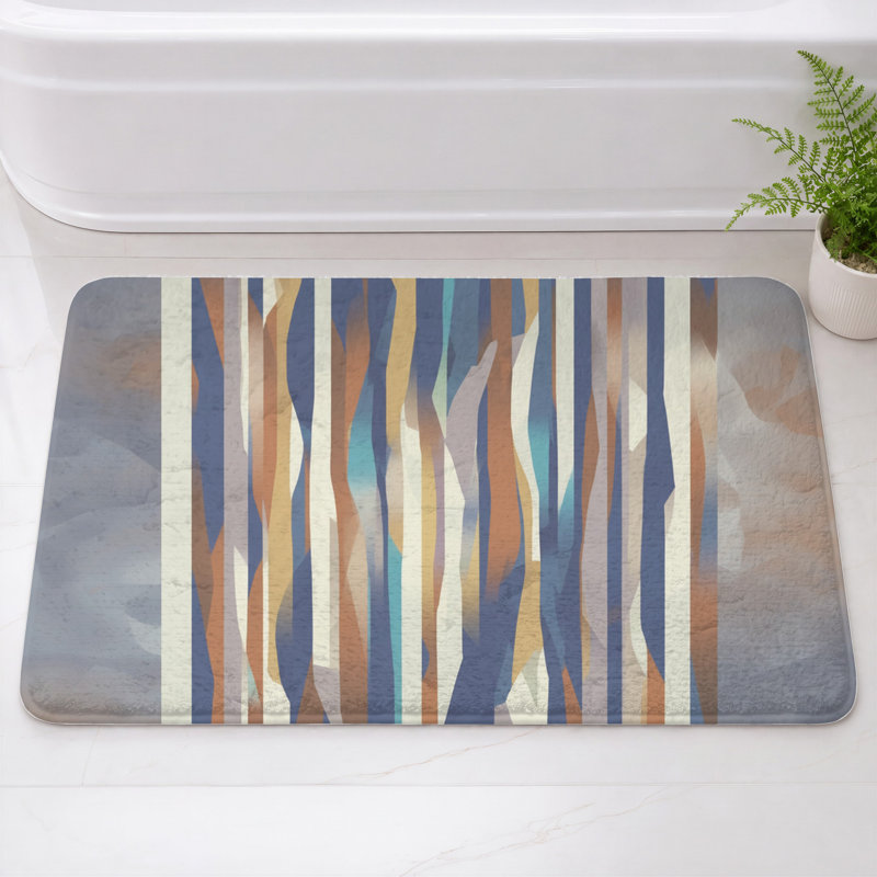 Tapis de bain abstrait à rayures verticales, L 34 po x L 21 po, Medium Gray Medium Brown